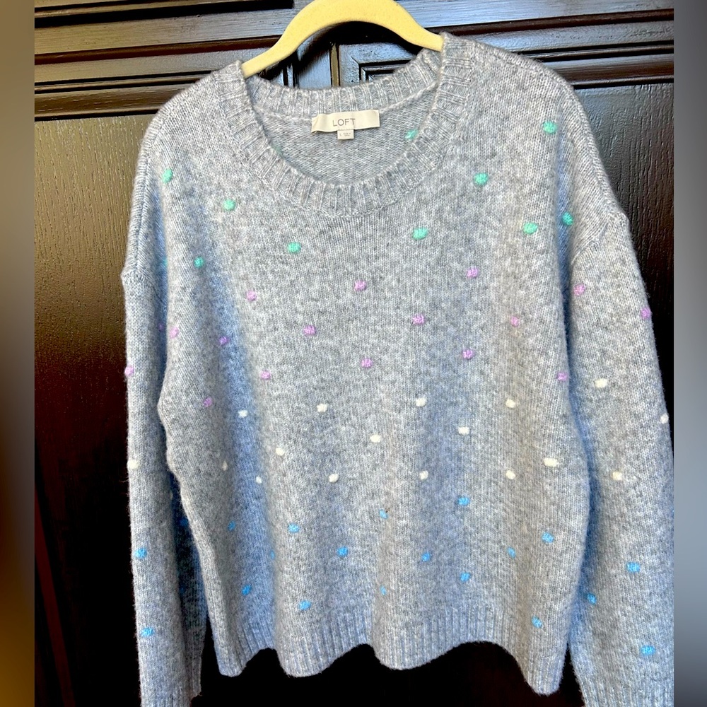LOFT fuzzy grey sweater. Size large